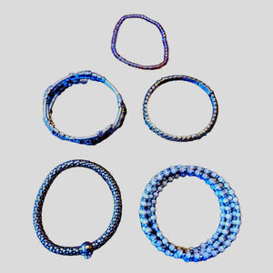 Lot of 5 Womans Vintage Metal Silver Tone Beaded Bracelets
